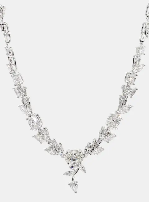 11.96 cts Lab Grown Diamond 14k White Gold Mix Floral Necklace