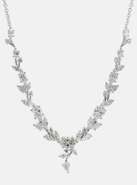 7.09 cts Lab Grown Diamond 14k White Gold Mix Floral Necklace