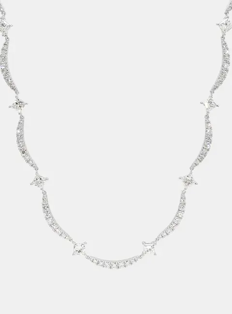 7.98 cts Lab Grown Diamond 14k White Gold Mix Curved Bar Station Necklace