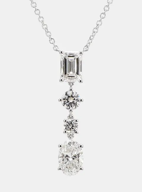 1.86 cts Lab Grown Diamond 14k White Gold Fancy Mix Drop Pendant Necklace
