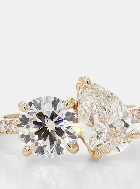 3.04 cts Lab Grown Diamond 14k Yellow Gold Toi Et Moi Pave Engagement Ring Size 7