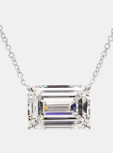 6.05 cts Emerald Lab Grown Diamonds 14K White Gold Solitaire Pendant