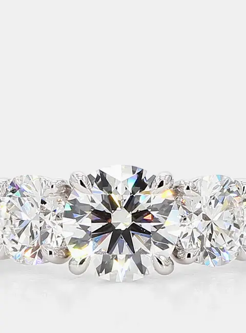 3.92 cts Round Lab Grown Diamonds 14k White Gold Three Stone Pave Engagement Ring
