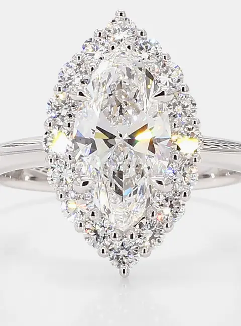 2.00 cts Marquise Lab Grown Diamonds 14k White Gold Halo Pave Engagement Ring
