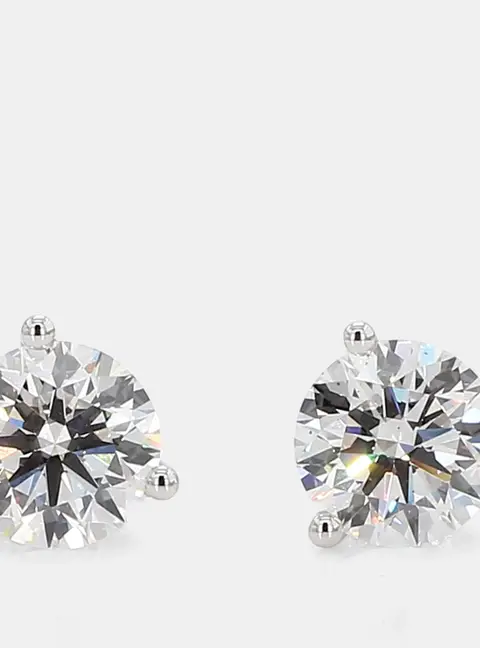 3.00 cts Round Lab Grown Diamonds 14K White Gold 3 Prong Martini Studs