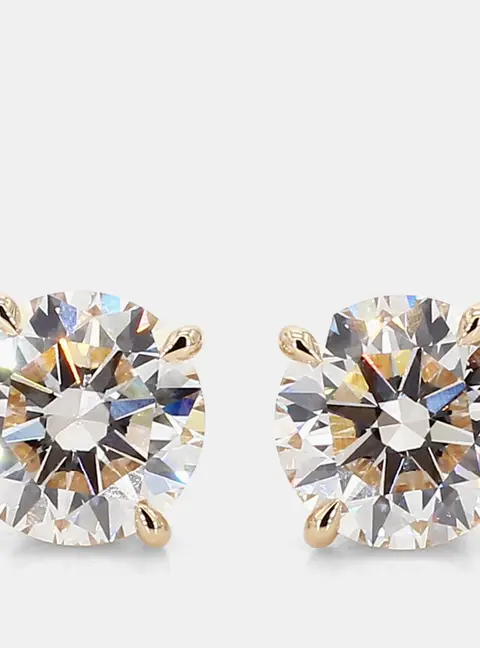 6.05 cts Round Lab Grown Diamonds 14K Yellow Gold 4 Prong Basket Studs