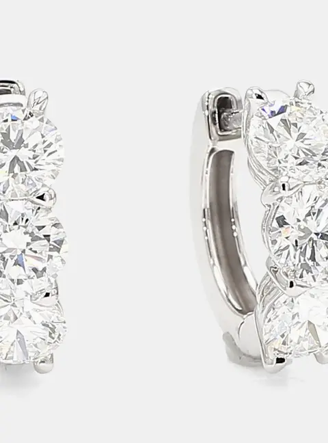 3.00 cts Round Lab Grown Diamonds 14K White Gold Front Facing Huggies