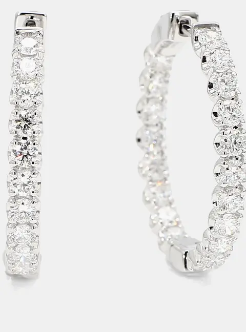 3.00 cts Round Lab Grown Diamonds 14K White Gold Inside-Out Hoops
