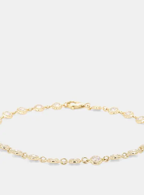2.02 cts Round Lab Grown Diamonds 14K Yellow Gold Halo Tennis Bracelet