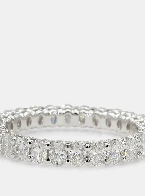 2.04 cts Oval Lab Grown Diamonds 14K White Gold Eternity Basket Band EU 54.5