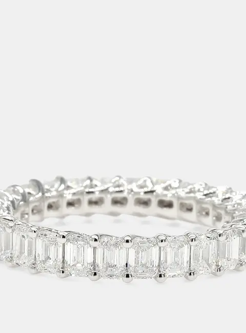 2.97 cts Emerald Lab Grown Diamonds 14K White Gold Eternity Band EU 54.5