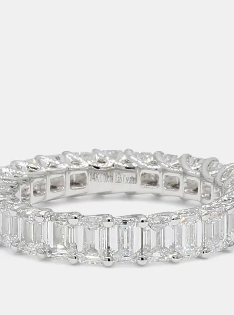 4.16 cts Emerald Lab Grown Diamonds 14K White Gold Eternity Band EU 54.5