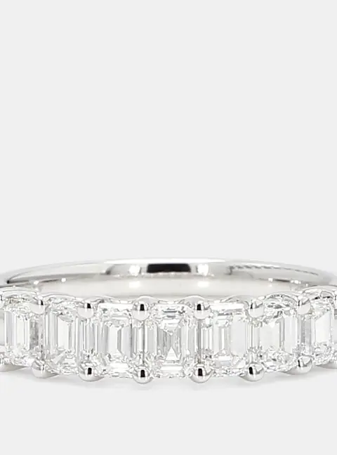 1.02 cts Emerald Lab Grown Diamonds 14K White Gold Stone Wedding Band EU 54.5