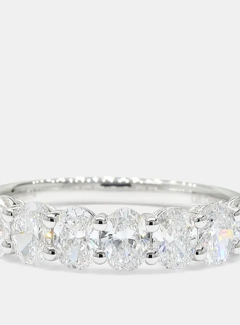 1.50 cts Oval Lab Grown Diamonds 14K White Gold 7 Stone Wedding Band EU 54.5
