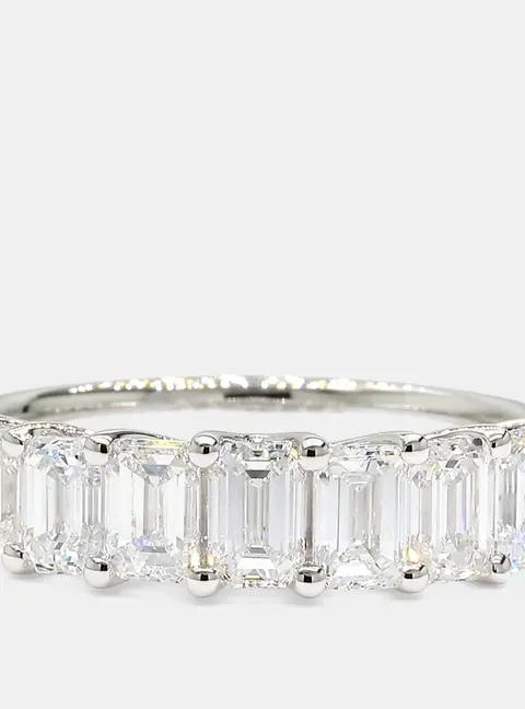 2.01 cts Emerald Lab Grown Diamonds 14K White Gold 7 Stone Wedding Band EU 54.5