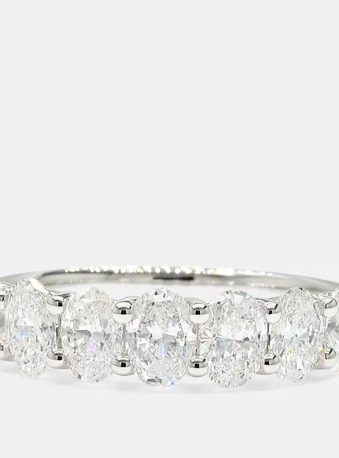 2.02 cts Oval Lab Grown Diamonds 14K White Gold 7 Stone Wedding Band US 7