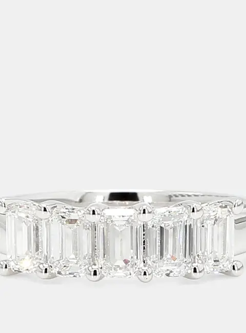 1.500 cts Emerald Lab Grown Diamonds 14K White Gold 5 Stone Wedding Band