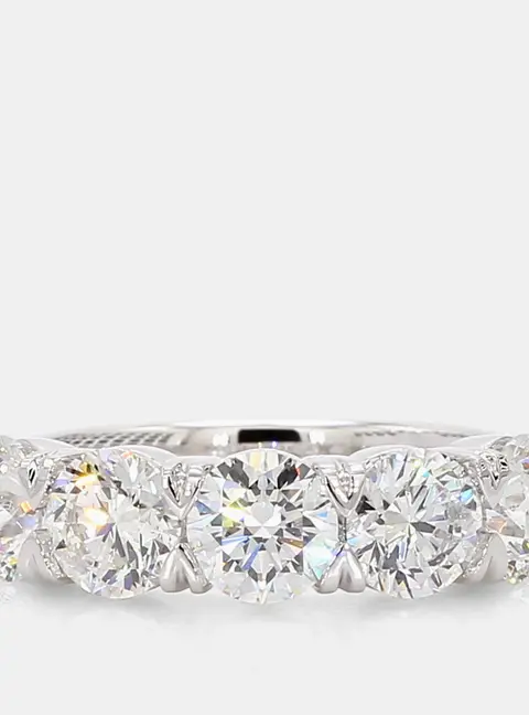 3.02 cts Round Lab Grown Diamonds 14K White Gold 5 Stone Wedding Band US 7