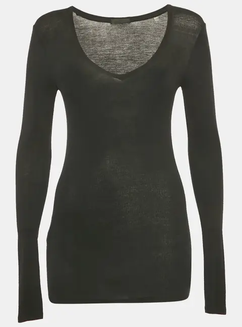 ATM Black Rib Knit V-Neck Top XS