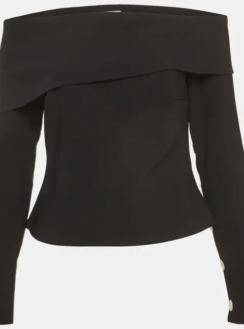 A.W.A.K.E. Mode Black Stretch Crepe Draped Neck Top M