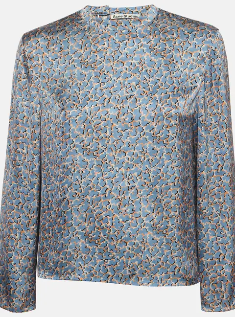 Acne Studios Blue Printed Satin Blouse S