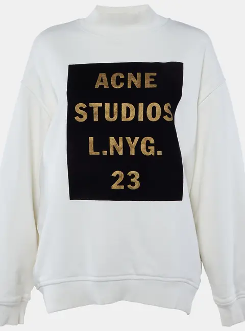 Acne Studios Cream Flocked Logo Cotton High Neck Sweatshirt M