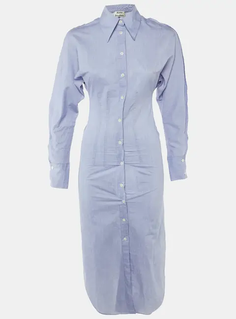 Acne Studios Blue Cotton Button Front Long Shirt Dress XS