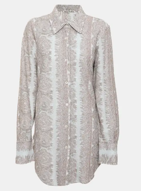 Acne Studios Metallic Khaki/Blue Jacquard Long Sleeve Shirt XS