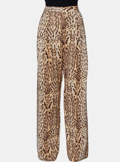 Adam Lippes Beige Animal Printed Wool Palazzo Pants S