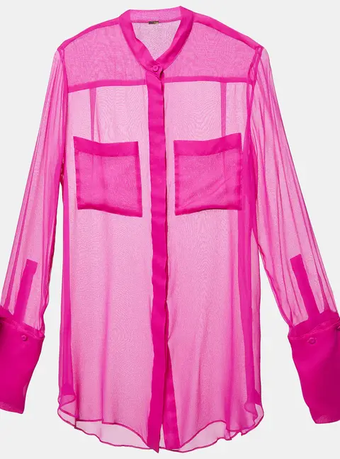 Adam Lippes Pink Sheer Silk Crepe Shirt Top M