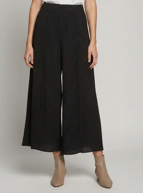 Adolfo Dominguez Black Crinkled Synthetic Wide Leg Trousers XS