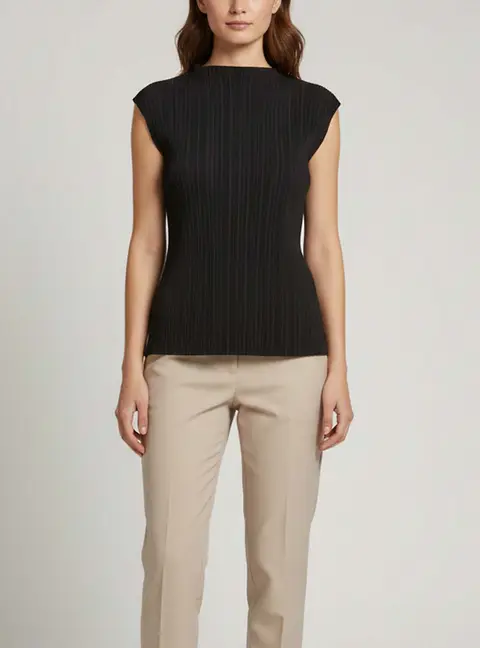 Adolfo Dominguez Black Crinkled Synthetic Sleeveless Top S