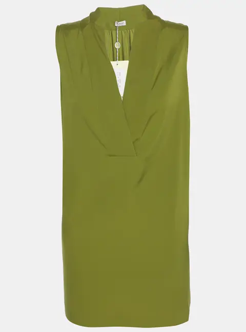 Agnona Green Crepe Sleeveless Top XL