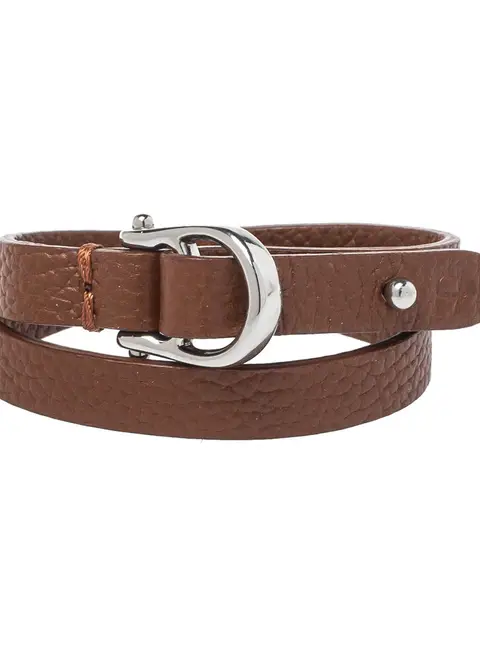 Aigner Brown Leather Double Tour Logo Bracelet