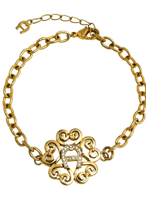 Aigner Gold Tone Crystal Logo Bracelet