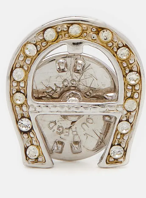 Aigner Vintage Silver Tone Crystal Logo Pin