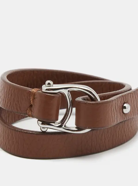 Aigner Brown Leather Double Tour Logo Bracelet