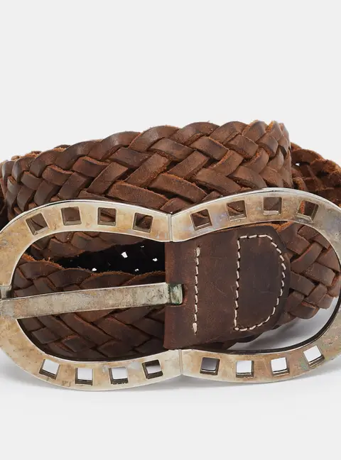 Aigner Brown Braided Leather Buckle Belt 90 CM