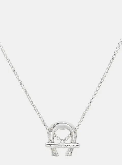 Aigner Logo Crystal Silver Tone Necklace