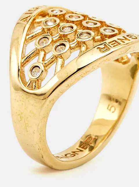 Aigner Crystals Gold Tone Ring Size 56