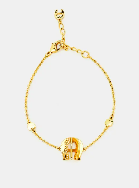 Aigner Crystal Logo Gold Tone Chain Bracelet