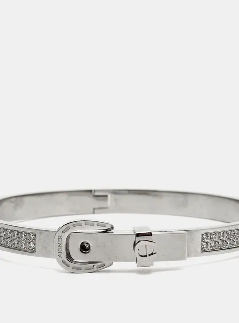 Aigner Logo Crystals Silver Tone Bracelet