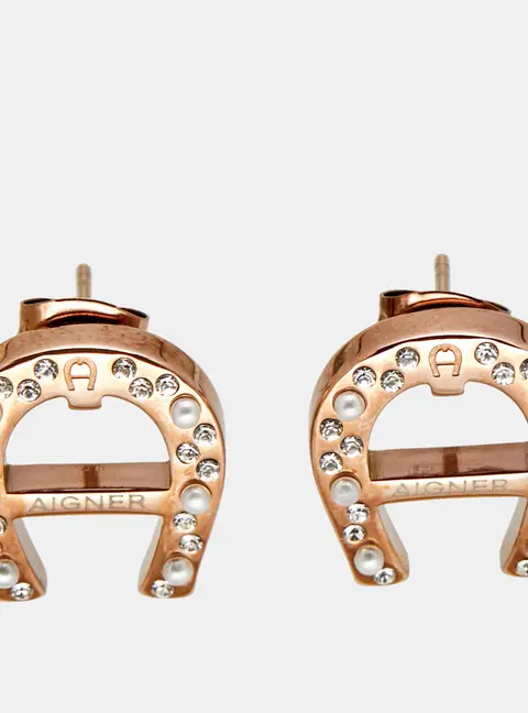 Aigner Crystals Faux Pearls Crystals Rose Gold Tone Earrings