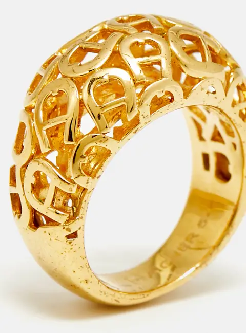 Aigner Logo Gold Tone Ring Size 54