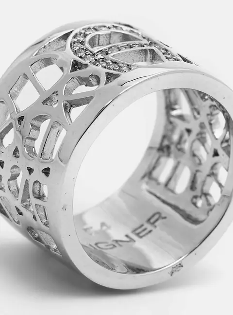 Aigner Logo Crystals Silver Tone Ring Size 54