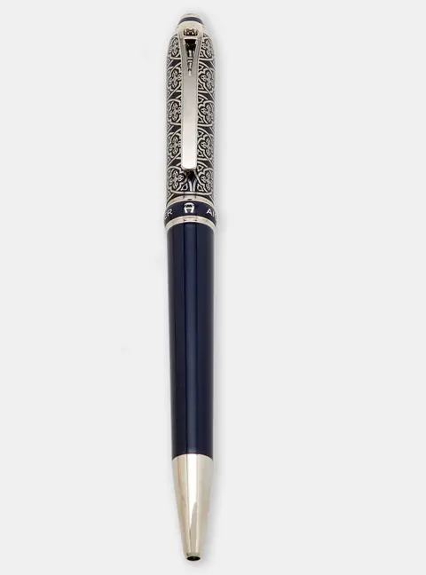 Aigner Blue Resin Lacquer Silver Tone Ballpoint Pen