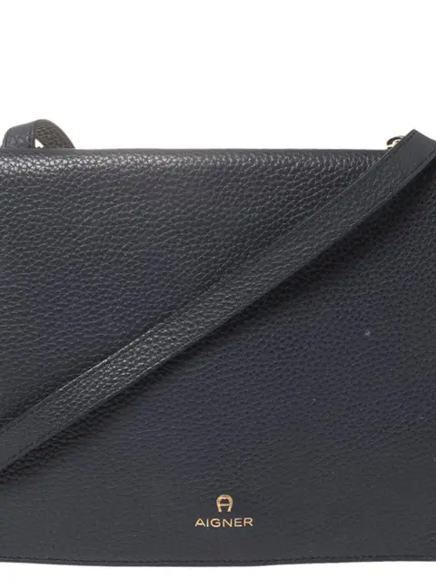 Aigner Navy Blue Leather Flap Crossbody Bag