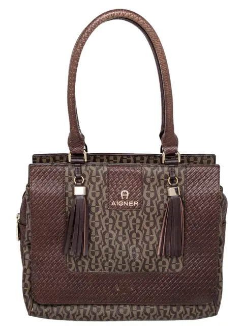 Aigner Brown Signature Canvas And Leather Tassel Satchel