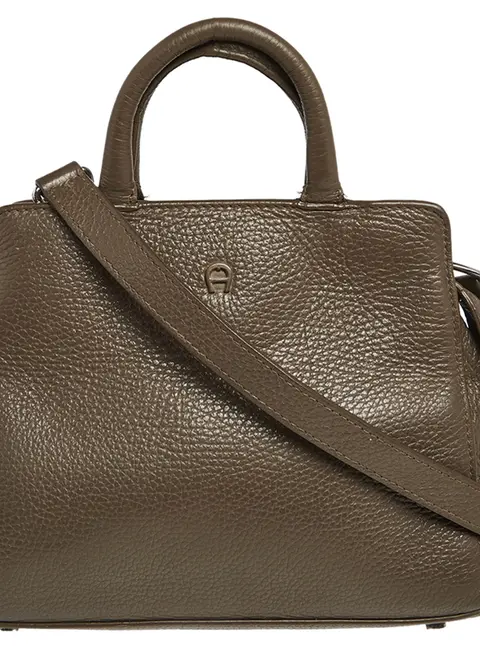 Aigner Dark Beige Grained Leather Cybill Tote