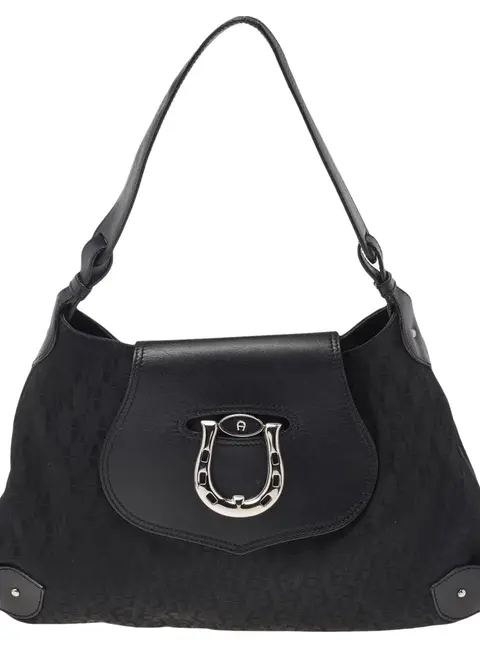 Aigner Black Signature Canvas and Leather Hobo